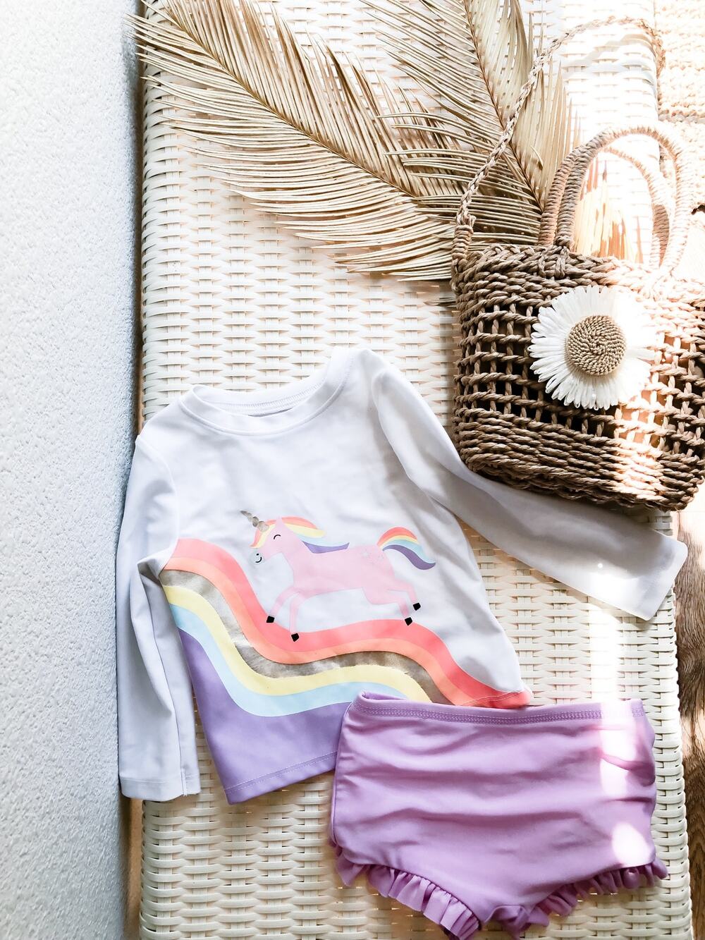 ⋒ Darling Pastel Rainbow Unicorn Rash Guard Boyshorts Swimsuit